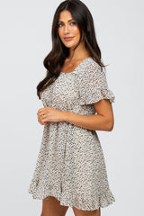 Ivory Printed Chiffon Square Neck Ruffle Trim Dress