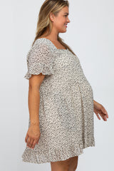 Ivory Animal Print Square Neck Plus Maternity Dress