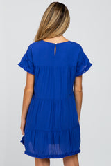 Royal Blue Fringe Trim Tiered Maternity Dress