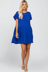 Royal Blue Fringe Trim Tiered Maternity Dress