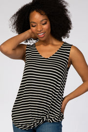 Black Striped Sleeveless Tie Front Top