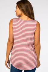 Mauve Striped Sleeveless Tie Front Maternity Top