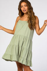 Light Olive Smocked Tiered Maternity Dress