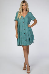 Teal Floral Button Down Tiered Maternity Dress