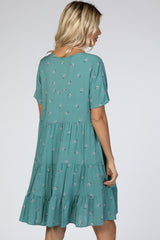 Teal Floral Button Down Tiered Dress