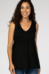 Black Tiered Sleeveless Maternity Top