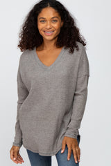 Grey Waffle Knit Long Sleeve Top