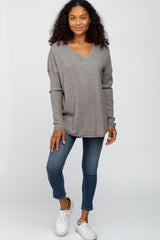 Grey Waffle Knit Long Sleeve Top