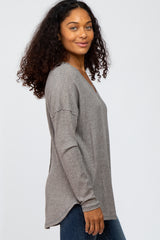 Grey Waffle Knit Long Sleeve Top