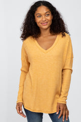 Mustard Waffle Knit Long Sleeve Top