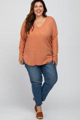 Rust Waffle Knit Long Sleeve Plus Top