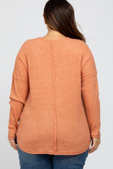 Rust Waffle Knit Long Sleeve Plus Top