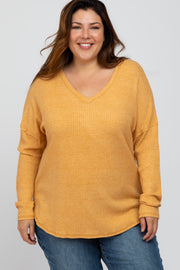 Yellow Waffle Knit Long Sleeve Plus Top