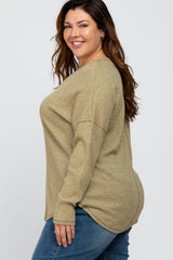 Olive Waffle Knit Long Sleeve Plus Top