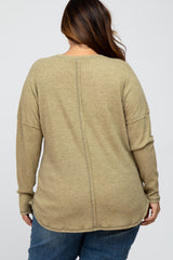 Olive Waffle Knit Long Sleeve Plus Top