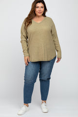 Olive Waffle Knit Long Sleeve Plus Top