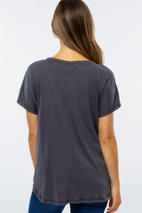 Dark Grey Ribbed Raw Seam Snap Button Maternity Top