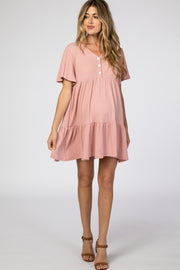 Pink Button Front Tiered Maternity Dress