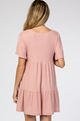 Pink Button Front Tiered Maternity Dress