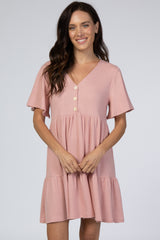 Pink Button Front Tiered Dress