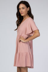 Pink Button Front Tiered Dress