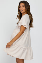 Cream Button Front Tiered Maternity Dress