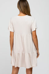 Cream Button Front Tiered Dress