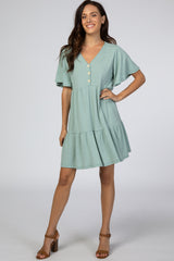 Mint Green Button Front Tiered Maternity Dress