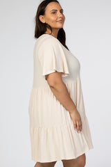 Cream Button Front Tiered Plus Dress