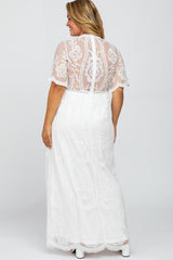 White Lace Mesh Overlay Maternity Plus Maxi Dress