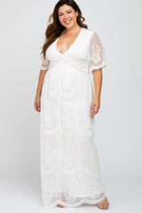 White Lace Mesh Overlay Maternity Plus Maxi Dress