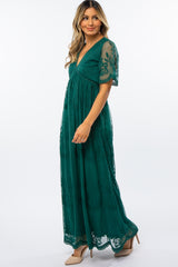 Forest Green Lace Mesh Overlay Maxi Dress