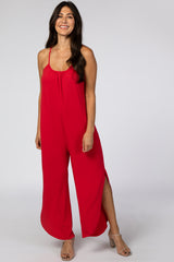 Red Sleeveless Side Slit Jumpsuit