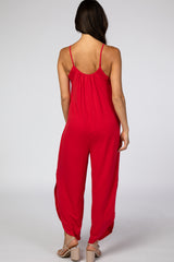 Red Sleeveless Side Slit Jumpsuit