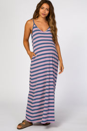 Blue Striped Maternity Maxi Dress