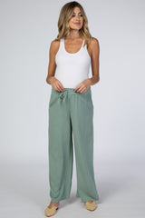 Green Linen Drawstring Maternity Pants