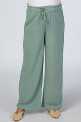 Green Linen Drawstring Maternity Pants