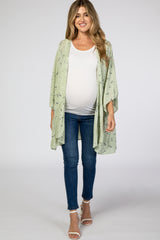 Light Olive Floral Swiss Dot Ruffle Hem Maternity Cover Up