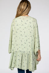 Light Olive Floral Swiss Dot Ruffle Hem Maternity Cover Up