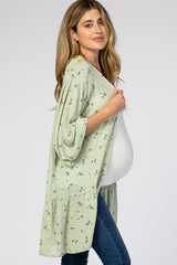 Light Olive Floral Swiss Dot Ruffle Hem Maternity Cover Up