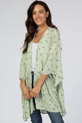 Light Olive Floral Swiss Dot Ruffle Hem Cover Up