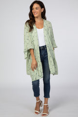 Light Olive Floral Swiss Dot Ruffle Hem Cover Up