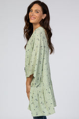 Light Olive Floral Swiss Dot Ruffle Hem Cover Up