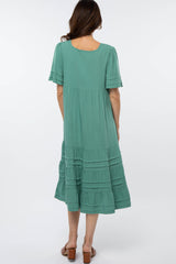 Green Tiered Pintuck Midi Dress