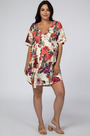 Ivory Floral Short Sleeve Maternity Dress