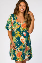 Teal Floral Short Sleeve Maternity Dress