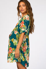 Teal Floral Short Sleeve Maternity Dress