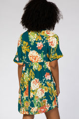 Teal Floral Short Sleeve Dress