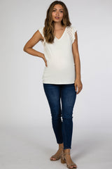 Ivory Lace Inset Ruffle Accent Maternity Top