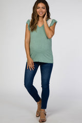 Light Olive Lace Inset Ruffle Accent Maternity Top